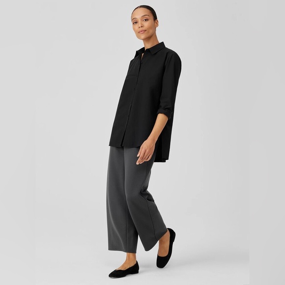 Eileen Fisher Washed Organic Cotton Poplin Shirt Black - Picture 2 of 5